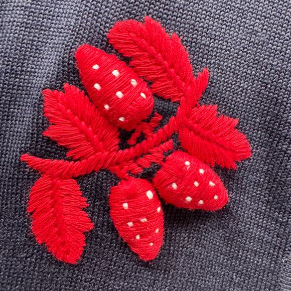 Talbots Sweater Womens Petite Large Lp Blue Cardigan Strawberry Embroidered NEW - Picture 6 of 8